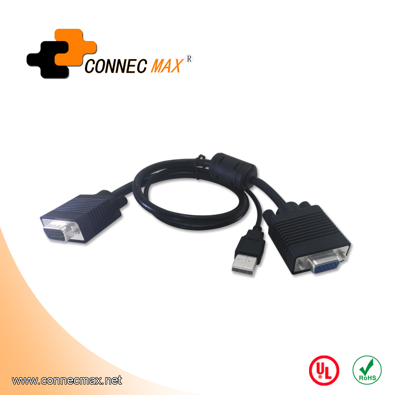 VGA Male to Female Cable With USB For Charge 