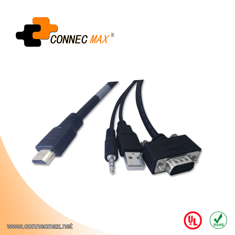 HDMI转VGA+3.5mm+USB供电数据连接线