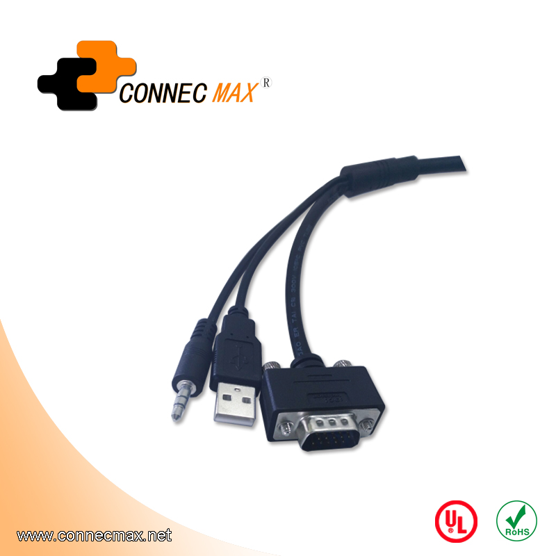 HDMI转VGA+3.5mm+USB供电数据连接线